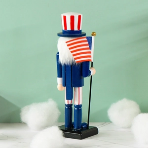 25cm American flag soldier nutcracker wood ornament showing rear view on marble floor