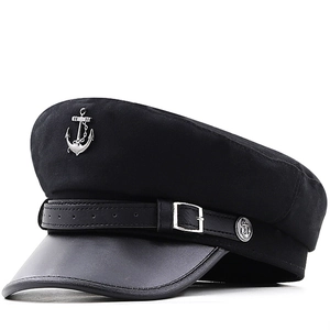 Casquette De Marin Navy Pour Femmes Badge Ancre En Métal Visière En Simili Cuir Style Rétro Britannique Chapeau De Capitaine