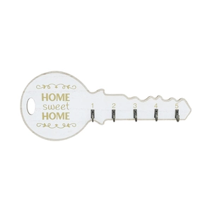 European vintage wood key shaped wall hook with 5 metal hooks and Home Sweet Home text