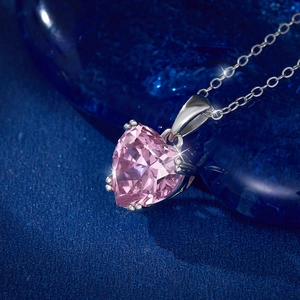 S925 sterling silver necklace with a pink heart zircon pendant on a luxury navy base