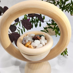 Vertical wooden aromatherapy diffuser with crystal stones and natural wood grain finish