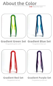 Three-piece nesting food tongs set with non-slip serrated tips in multi-color options
