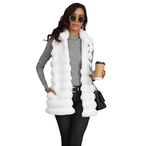 Gilet en fausse fourrure blanche pour femme coupe mi-longue veste d'hiver sans manches