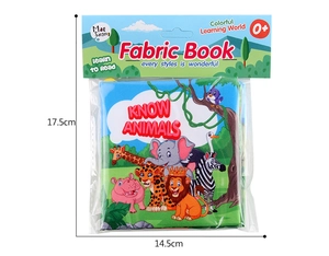 Detailed size view of educational infant fabric book featuring colorful 3D animal tails