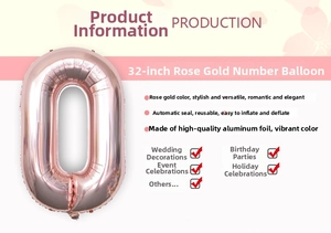 32-inch rose gold number 0 foil balloon with self-sealing valve for birthday party decoration