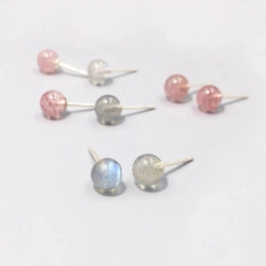 S999 Sterling Silver Natural Strawberry Quartz Moonstone Round Bead Stud Earrings Minimalist Fashion Jewelry For Women