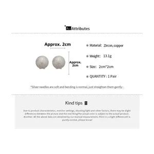 Detailed size parameters of round zircon stud earrings with 2cm diameter measurement