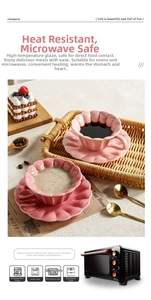 Pink petal ceramic coffee cup and saucer set safe for microwave, oven, and dishwasher