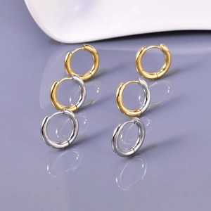Round Hoop Earrings Titanium Steel 18K Gold Plated Simple Geometric High Polished Fashion Jewelry For Women
