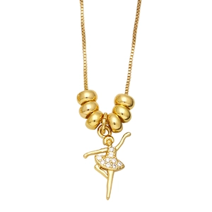 Collana dorata con pendente ballerina in zirconi brillanti e catena a maglia veneziana