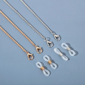 Minimalist gold and silver metal eyeglass chain set with lobster clasps and silicone loops