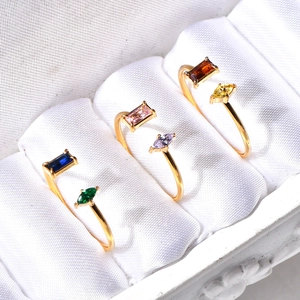 Gold Plated Titanium Steel Open Adjustable Ring For Women Colorful Zirconia Minimalist Geometric Double Stone Jewelry