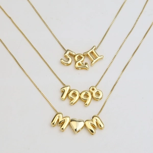 Balloon Initial Letter Necklace 18K Gold Plated Brass 3D Bubble Alphabet Pendant Personalized Jewelry Trendy Gift