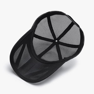 Breathable black mesh baseball cap for men and women shown from a 45-degree top view