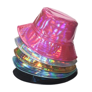 Metallic Laser PU Bucket Hat Holographic Shiny Reflective Fisherman Cap Hip Hop Streetwear Party Headwear For Men Women