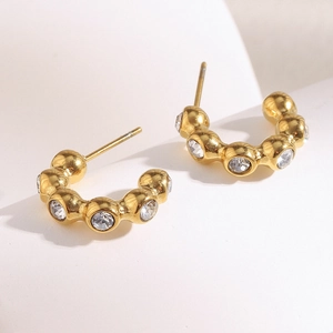 Geometric Bead Zircon Stud Earrings 18K Gold Plated Stainless Steel Minimalist Waterproof Fashion Jewelry For Women