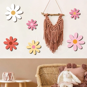 Bohemian Daisy Wall Decor Wooden Flower Wall Art Set Farmhouse Floral Sign For Nursery Living Room Bedroom Home Decoration