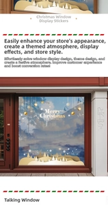 Macro detail of gold and white snowflake static decals on festive glass storefront