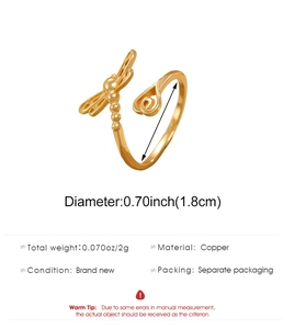 Detailansicht eines Libellenrings mit verstellbarer Größe, 1,8 cm Durchmesser und 2 g