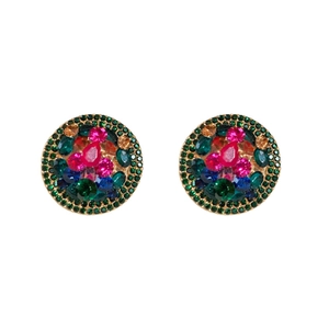 Vintage floral pearl oval earrings with multi-color rhinestones in gold setting