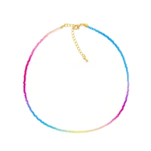Handmade gradient crystal beaded necklace with gold adjustable chain for women