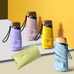 Mini Flat Folding Umbrella UV Protection UPF Sun Rain Portable Pocket Parasol Lightweight Black Coating