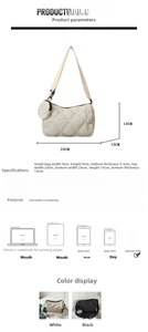 Tableau des tailles détaillant les dimensions et la capacité du sac bandoulière matelassé