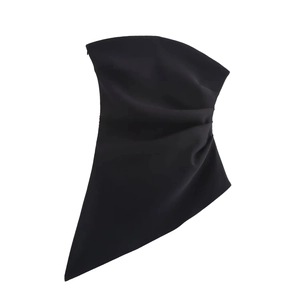 Sexy black asymmetric tube top for women featuring trendy ruched and irregular design