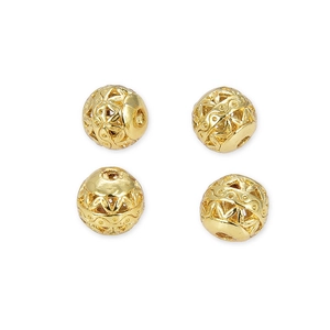Set of four vintage gold hollow round alloy beads for DIY jewelry making and crafts