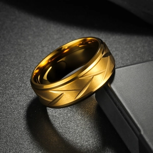 8mm gold brushed stainless steel ring with continuous arrow pattern for men