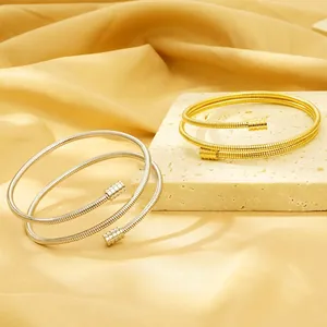 Stainless Steel Spiral Wrap Bracelet Multi-layer Snake Bone Texture Open Cuff Bangle Gold Silver Tone Fashion Jewelry