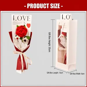 Hand-knitted red rose bouquet in a gift box with dimensions 35x13x8 cm for romantic gifting