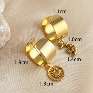 18K gold plated stainless steel sun and moon pendant earrings with mirror polished finish