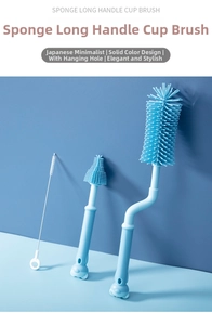Three-piece light blue silicone bottle brush set with 360-degree rotating long handles