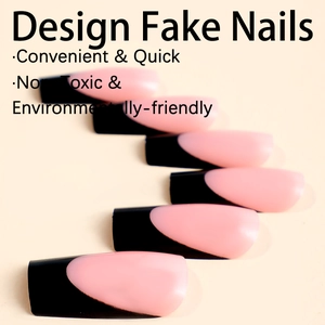 24pcs nude pink French press-on nails with black tips in a long ballerina shape