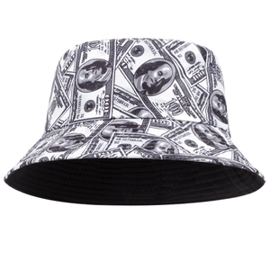 Stylish unisex bucket hat with a fashionable all-over US $100 bill money print design