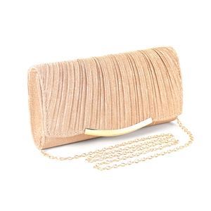 Women Evening Clutch Bag Pleated Glitter Fabric Metallic Wedding Party Elegant Envelope Handbag With Chain Strap