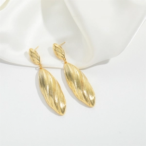 Elegant gold-tone brushed earrings with sleek vertical wavy texture in a long drop style
