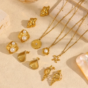 Starfish Shell Pendant Necklace Stainless Steel 18K Gold Plated Imitation Artificial Pearl Rhinestone Ocean Theme Jewelry For Women