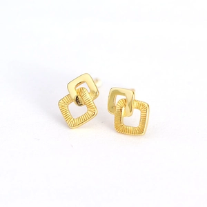 Minimalist geometric square layered gold stud earrings made of S925 sterling silver