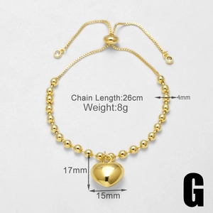 Detail of 18k gold heart pendant bracelet showing 26cm length and 4mm bead size details