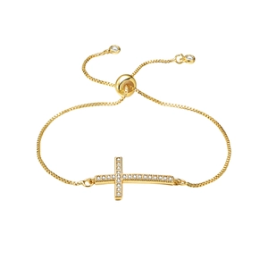 Adjustable gold box chain bracelet for women featuring a sparkling zircon cross pendant