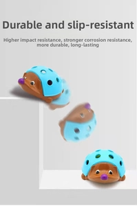 Detail showing the durable blue shell and round edges of the hedgehog sorting toy