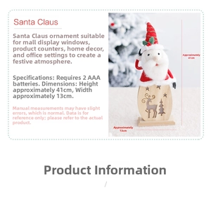 Illuminated Santa Claus wooden ornament with hollow deer base and LED lights, 41cm tall