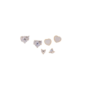 Parure de 6 boucles d'oreilles cœur et triangle en zircon avec placage d'or pour femme
