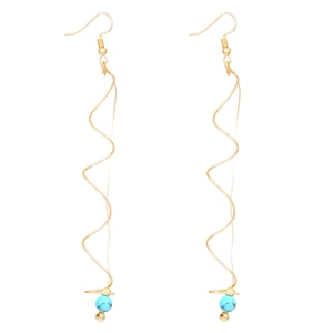 Golden spiral wave tassel earrings with natural blue turquoise beads for women
