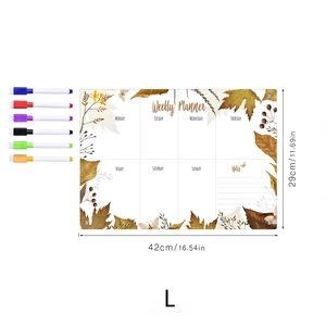 Weekly magnetic acrylic planner 42x29cm with autumn leaves design and six colored markers