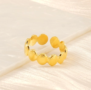 Detail shot of the golden shell texture on the adjustable stainless steel ring band
