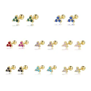 925 Sterling Silver Triangle Zirconia Stud Earrings For Women Minimalist Geometric Clover Jewelry Gold Plated Screw Back