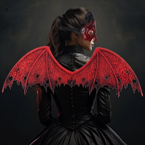 Realistic red devil wings and horned mask set for Halloween cosplay party costumes